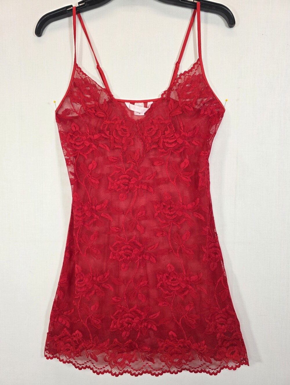 Victoria's Secret Red Floral Lace Mesh Chemise Nightgown Slip Lingerie M